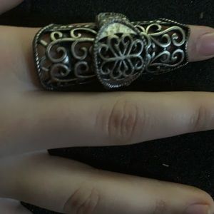 Silver Plated Full Finger Armor Double Knacker Ring Adjustable.  Approx size 9